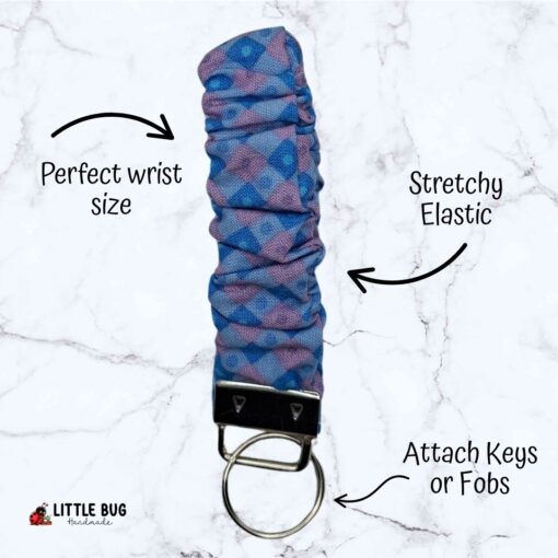 Blue Geometric - Key Fob Scrunchie