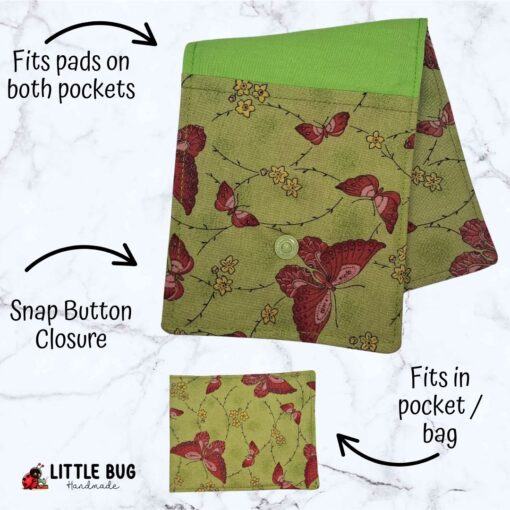 Green Butterflies Feminine Hygiene Travel Pouch