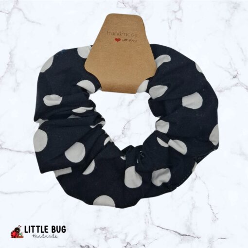 White Polka Dots Scrunchie
